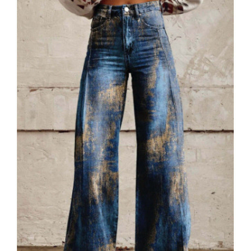 Women's thin faux denim straight-leg pants by My Store in a sleek, classic design