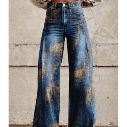 Women's thin faux denim straight-leg pants by My Store in a sleek, classic design