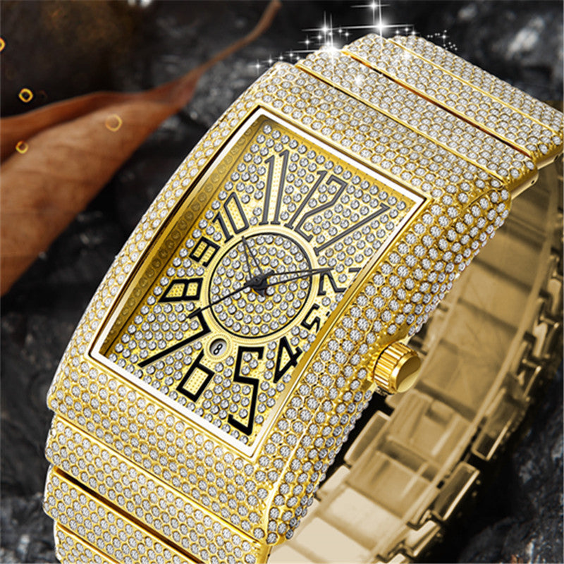 Diamond-embedded men's Super Starry Square watch with a sparkling diamond bezel and square face