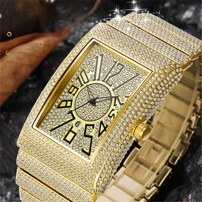 Diamond-embedded men's Super Starry Square watch with a sparkling diamond bezel and square face