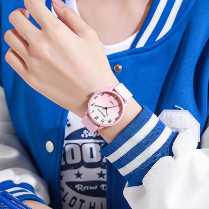 Casual simple jelly color women's watch with a vibrant translucent strap and round face