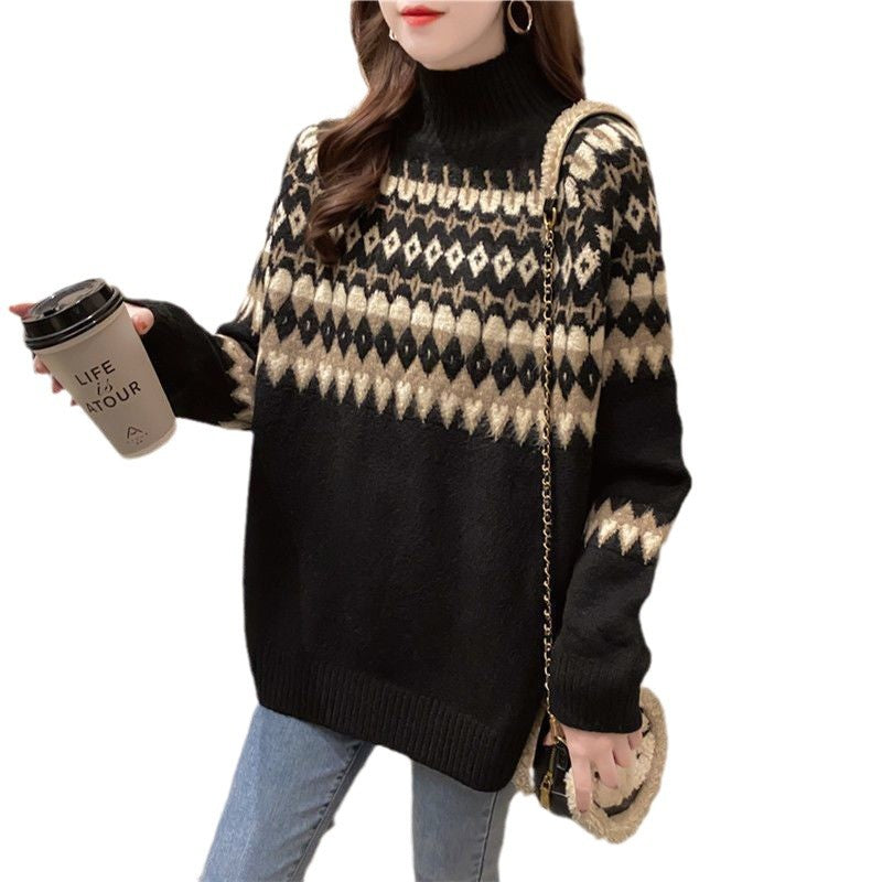 Women's contrast wool sweater outerwear in a textured knit design enslavement
