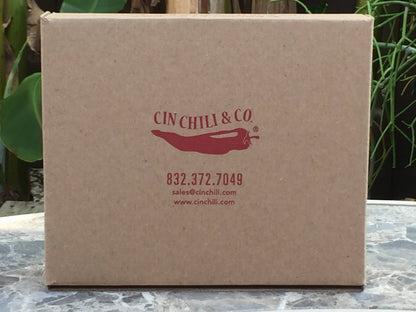 Cinderosa Ranch Cin Chili Seasoning Mix Gift Box 6-pack with colorful spice packets in a box, perfect for chili lovers.