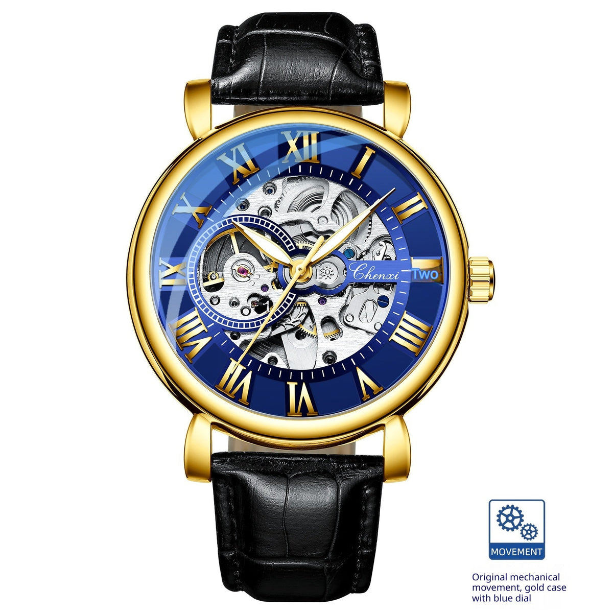 Hollow waterproof luminous automatic mechanical watch with skeleton dial and stainless steel case