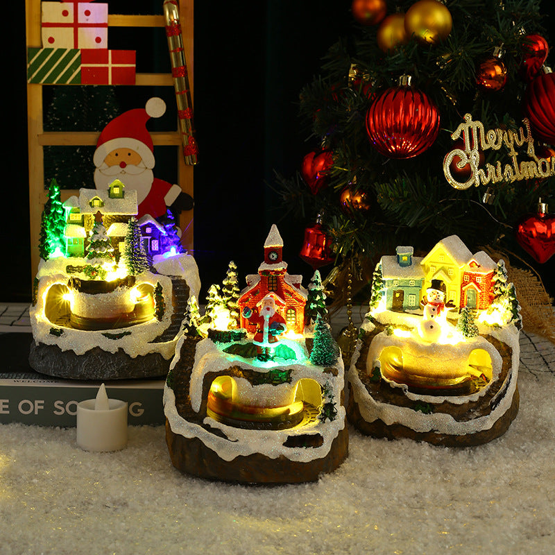 Christmas rotating train resin decoration with concert-themed holiday details