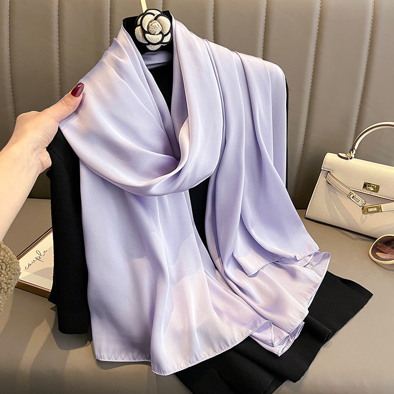 Korean-style women's silk beach scarf in solid color for summer sun protection