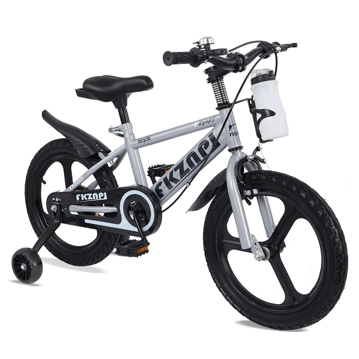 16-inch kids bike with training wheels and adjustable seat, featuring colorful frame and safety grips for young riders.