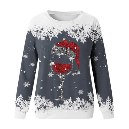 Christmas women's round neck sweater with 3D digital print design, casual long-sleeve clothing