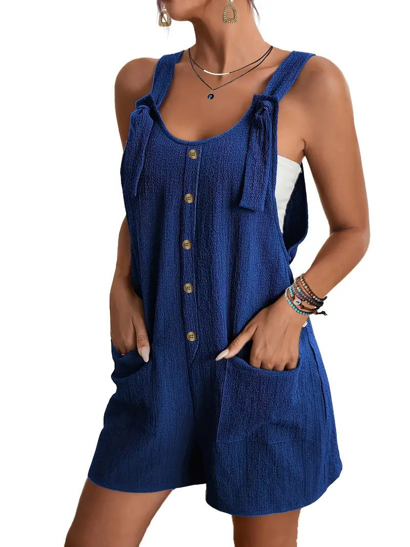 Casual and stylish strap shorts jumpsuit in a versatile design with adjustable shoulder straps