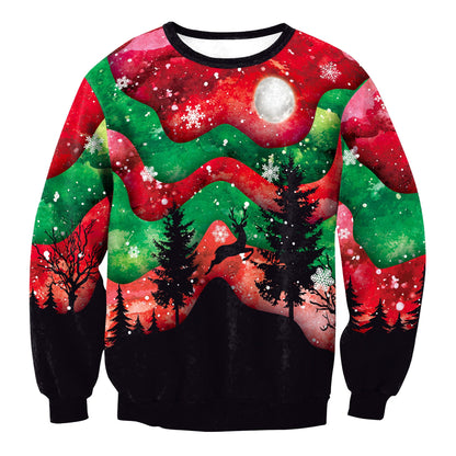 Women's Christmas elk digital printed round neck sweater by My Store