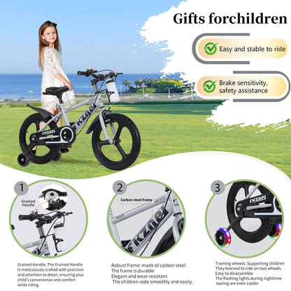 16-inch kids bike with training wheels and adjustable seat, GBruno Store, showing colorful frame and safety features for young children.