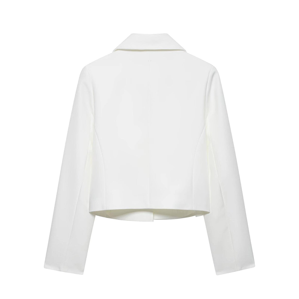 Women's short double-breasted blazer with shoulder pads in a structured tailored design