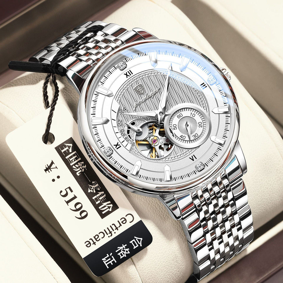 Fully automatic waterproof luminous mechanical watch for men by My Store, showing its detailed dial and luminous hands