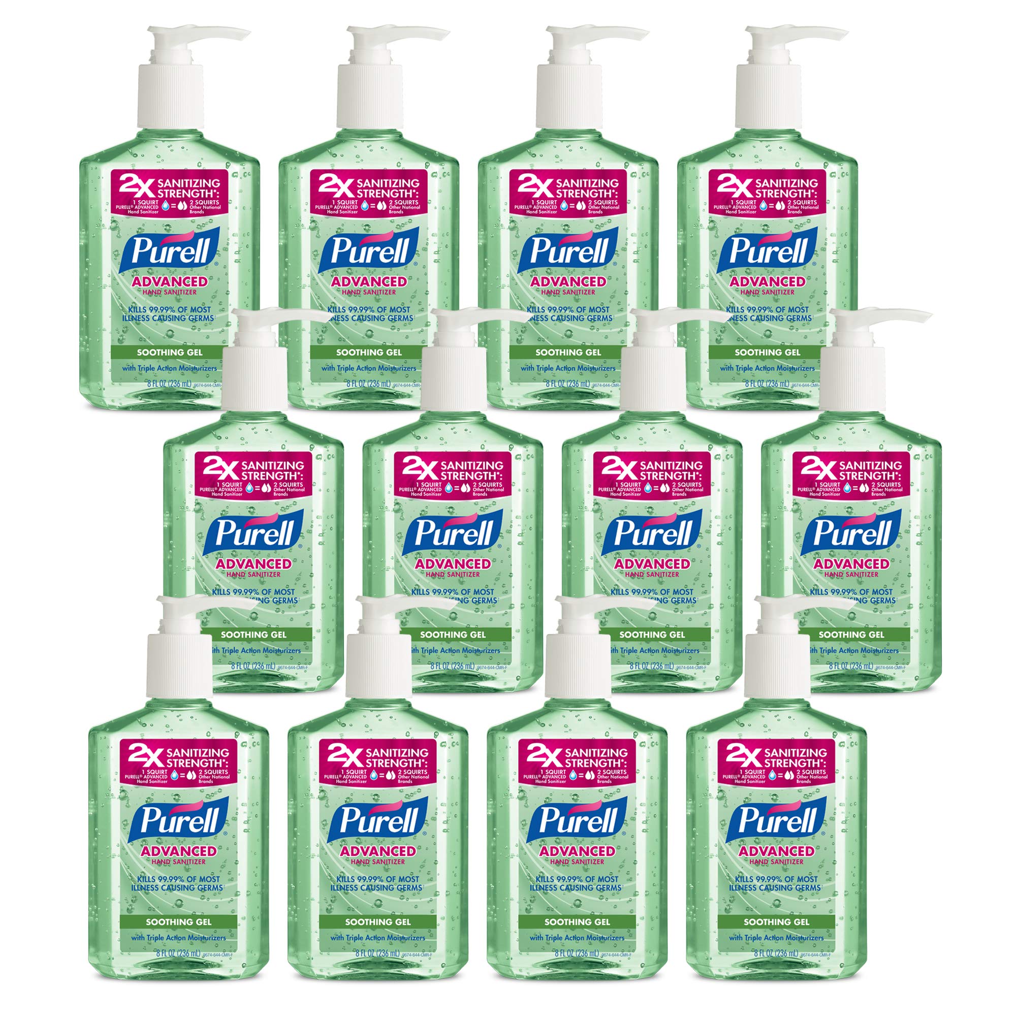 PURELL Advanced Hand Sanitizer Soothing Gel with Aloe and Vitamin E- 8 fl oz Pump Bottle (Pack of 12) - 3016-12-CMR