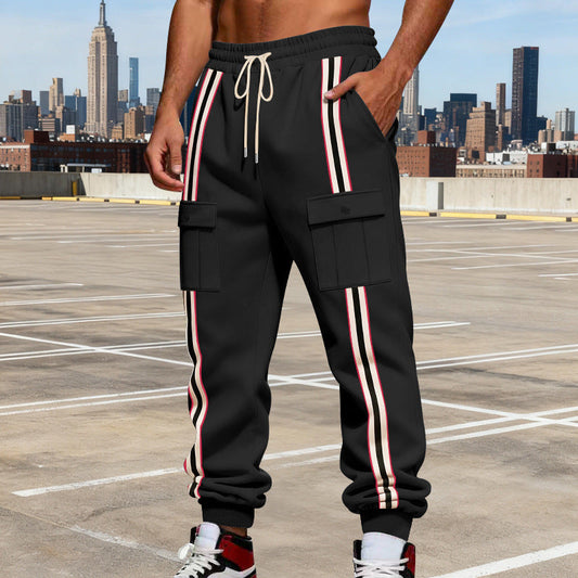 Outdoor sports trend retro loose-fit workwear sweatpants with webbing detail, shown in neutral color