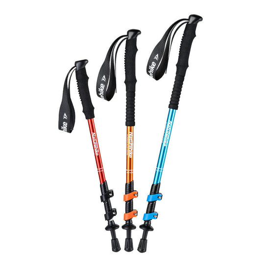 Family children's outdoor trekking poles, three-section adjustable hiking poles, black pair displayed against a plain background
