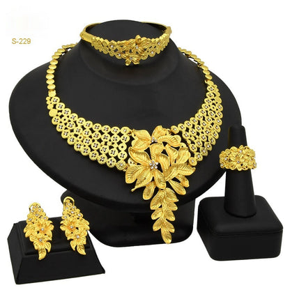 Women's Saudi bridal necklace, bracelet, earrings and ring four-piece jewelry set by My Store