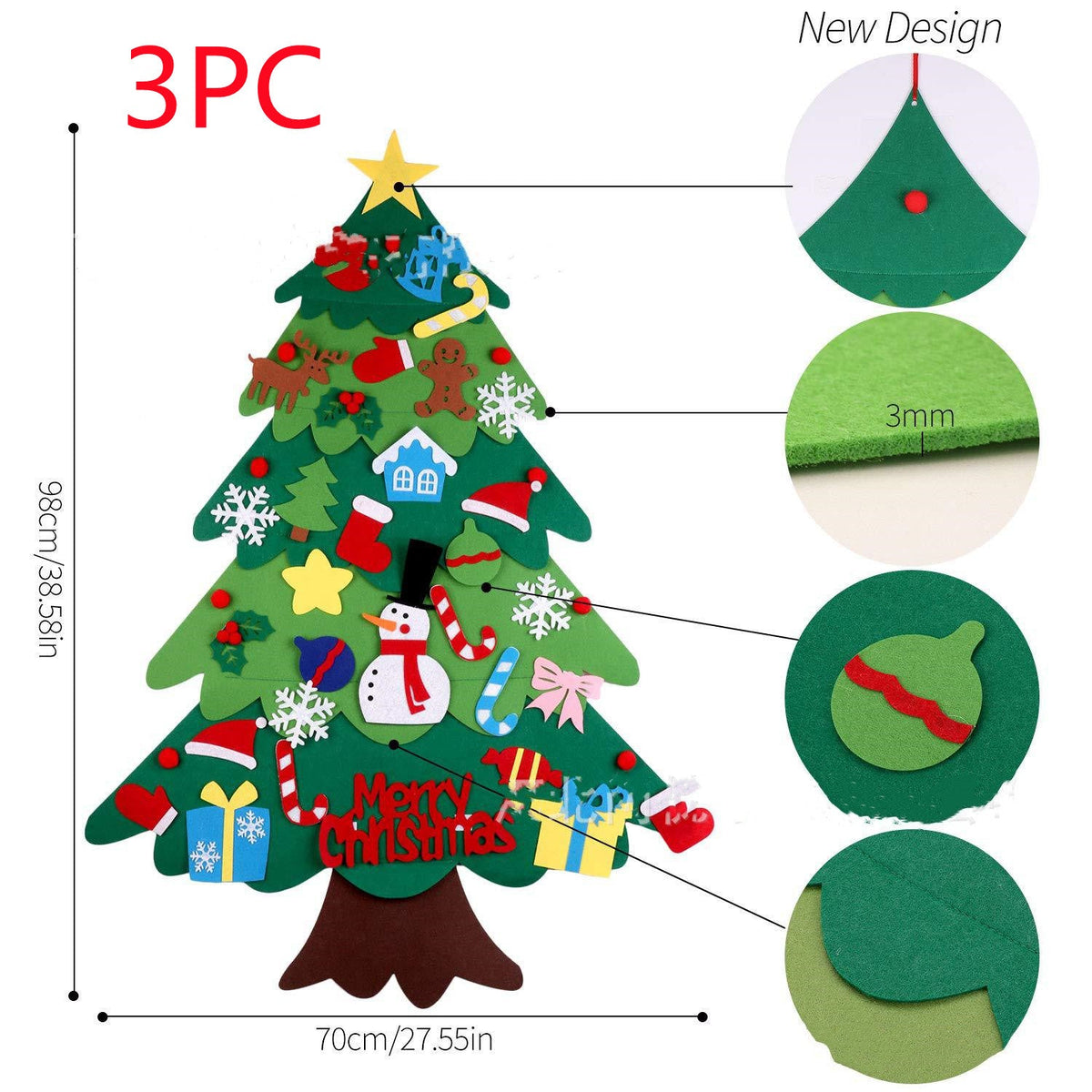 Children's DIY felt Christmas tree with lights by My Store, featuring colorful detachable ornaments
