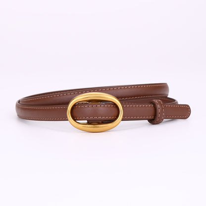 Women's smooth leather belt with slim waistband and no pre-punched holes