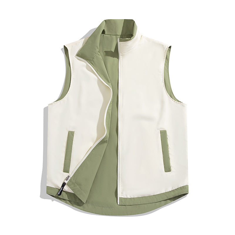 Color-block reversible vest jacket by My Store, featuring contrasting panels and a sleeveless design