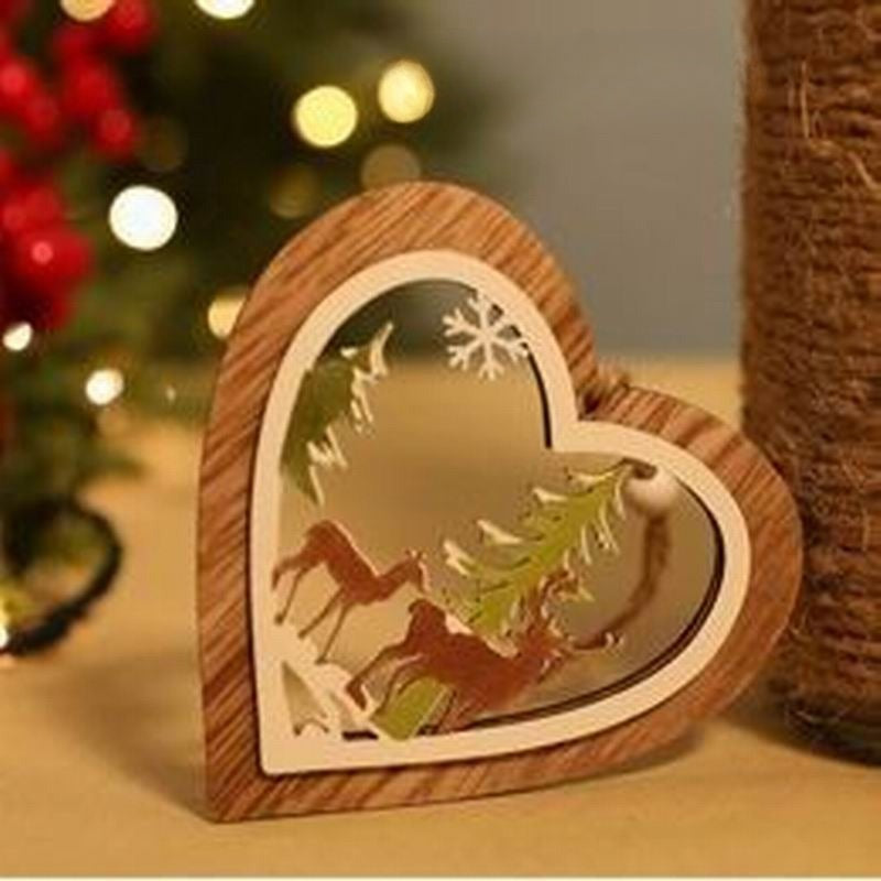 Christmas decorations wooden cabin pendants displayed as rustic holiday ornaments