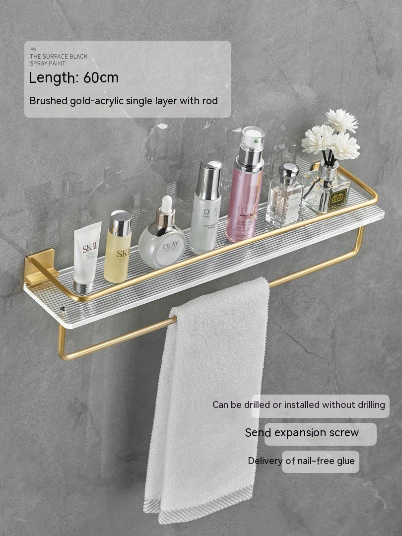 Acrylic bathroom storage rack for neatly organizing towels and bath essentials