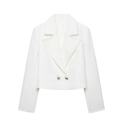 Women's short double-breasted blazer with shoulder pads by My Store