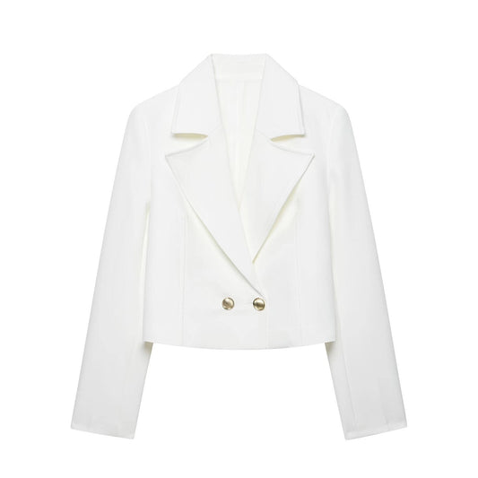 Women's short double-breasted blazer with shoulder pads by My Store
