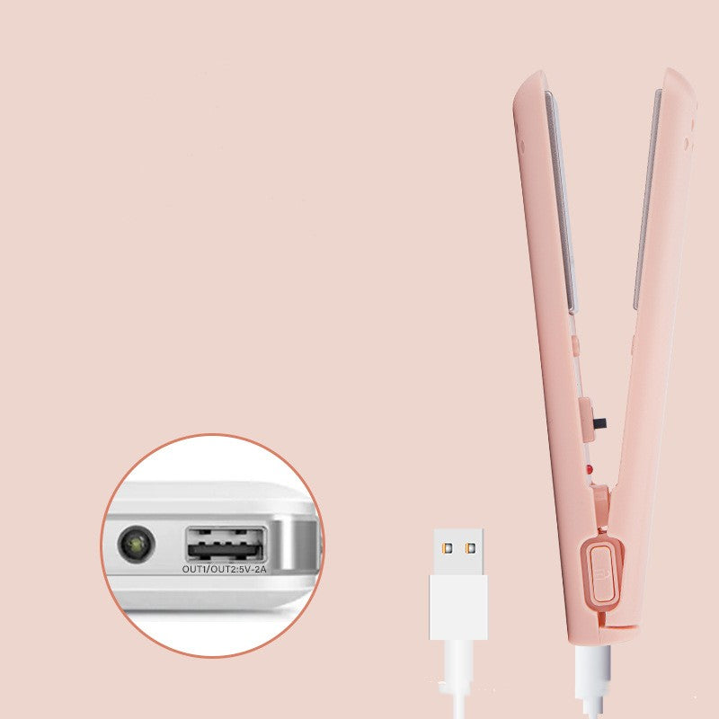 USB portable wireless hair straightener in black, compact dormitory styling tool by My Store