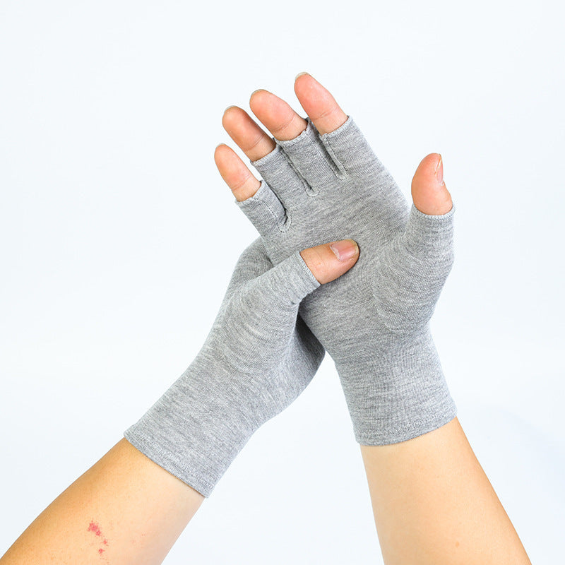 Light gray bamboo fiber half-finger compression gloves by My Store