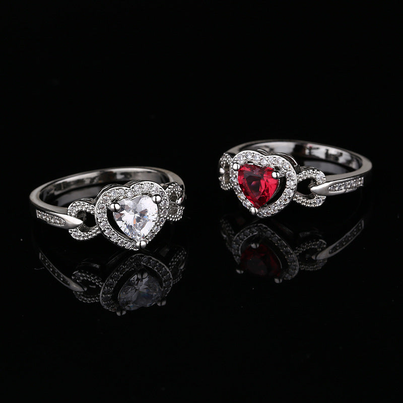 Women's red heart-shaped wedding ring personalized bracelet – close-up product view