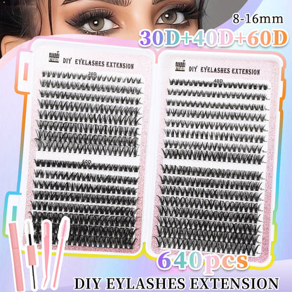 32-row eyelash book with 640 segmented cluster lashes set in assorted lengths, Type 4 my store lashes