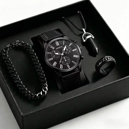 Men's quartz watch, necklace and bracelet set in coordinated design
