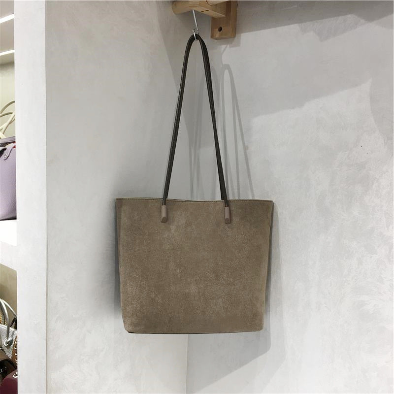 Retro suede-like fabric handheld shoulder tote bag in a simple design