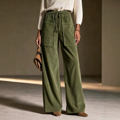 Women's high-waisted drawstring corduroy wide-leg pants by My Store