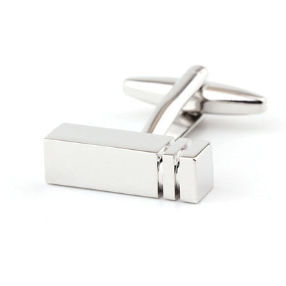 Rectangular glossy metal cufflinks for French cuffs, unisex design, shown in a sleek polished finish