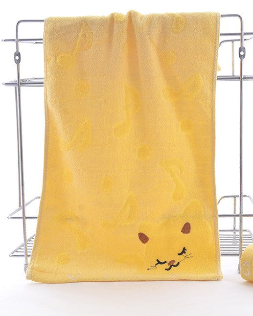 Bamboo fiber kitten face bath towels with cute cat design, soft and absorbent texture