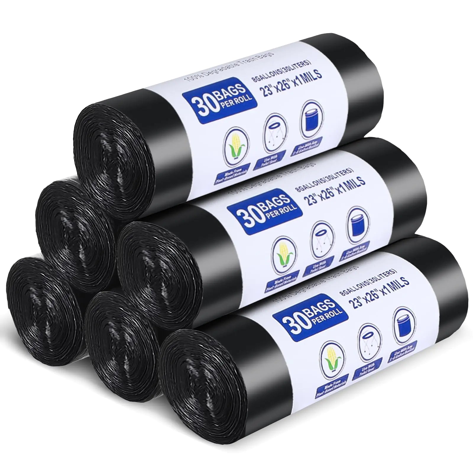 Colarr 180 Count Trash Bags 8 Gallon Recycle Trash Bags Portable Camping Toilet Bags for Bucket Toilet Disposable Trash Can Liners for Outdoor Camping Hiking Boating Travel Black