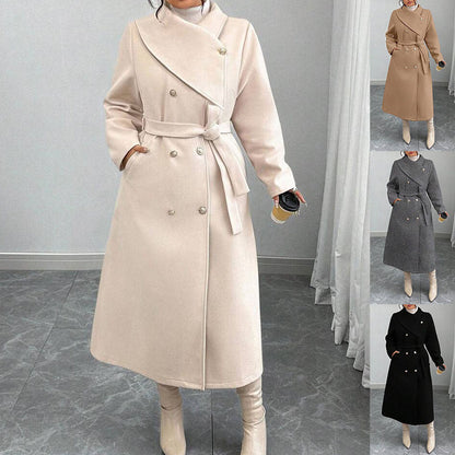 Women’s winter double-breasted wool coat with asymmetrical collar in a tailored design