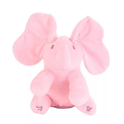 Cute singing elephant plush toy for kids by BACKUPMYFILESNOW®, featuring colorful details and a friendly expression.