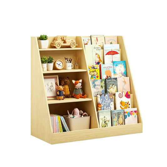 Kids bookshelf with toy storage organizer by GBruno Store, featuring multiple tiers and colorful compartments for children’s books and toys.