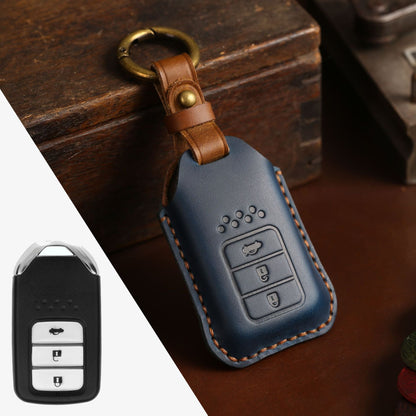 Full leather cowhide car key case in black, close-up view