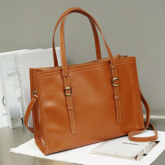 Genuine leather women's handbag, top-grain cowhide shoulder and crossbody shopping bag