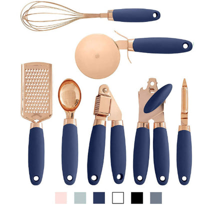 Stainless steel kitchen gadgets 7-piece set with assorted cooking utensils and tools