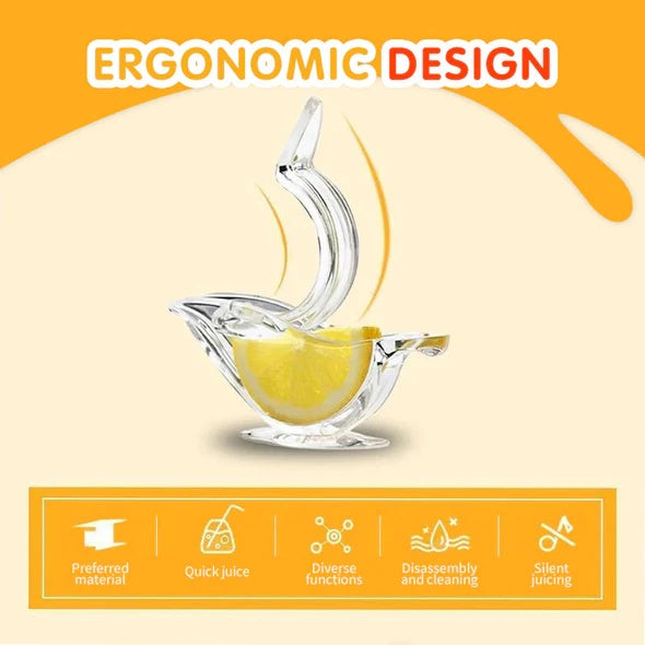 Transparent acrylic bird-shaped manual lemon juicer with lemon slice squeezer design