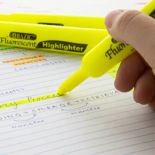 Yellow Desk Style Fluorescent Highlighters (3/Pack)