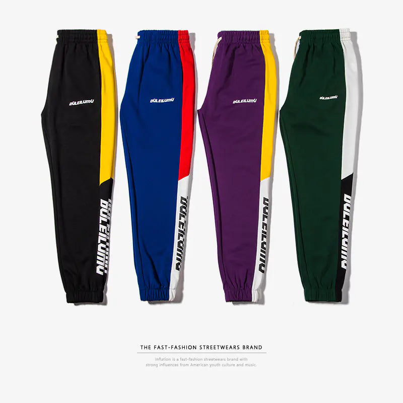 2020 Autumn Color Block Striped Letter Print Joggers