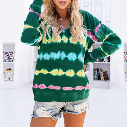 Ombre Tie Dye Long Sleeve Loose Hoodie Top