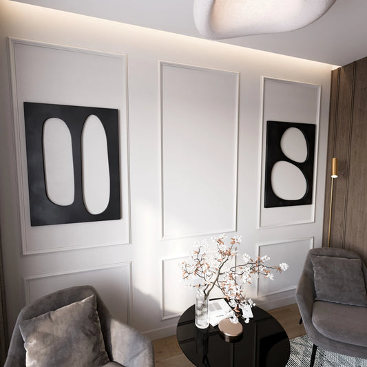 Birdeco Ready to Go Wall Molding Kit with 3 upper and 3 bottom frames, featuring easy-to-install decorative wall molding.