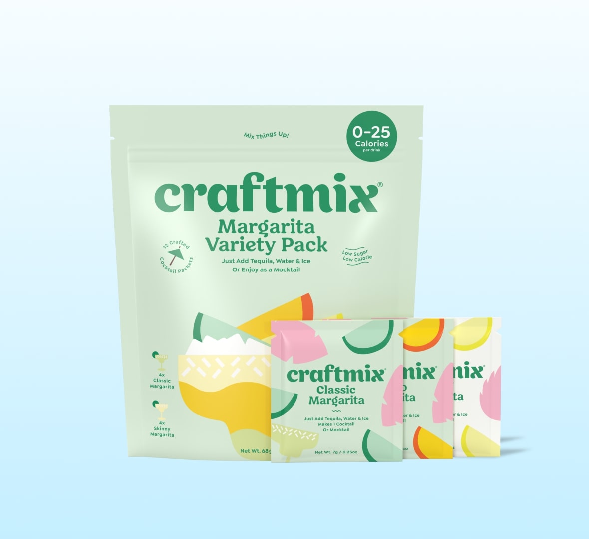 Bottle of Craftmix Margarita Variety cocktail mix with colorful gradient packaging for making flavorful margaritas.